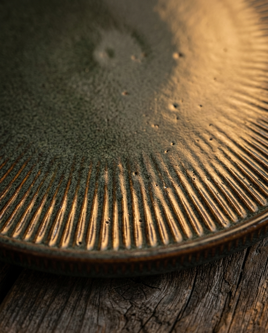 Green Ribbed Stoneware Dinnerware Set, 16-Piece