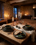 Green Ribbed Stoneware Dinnerware Set, 16-Piece