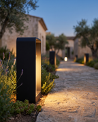 Solar LED Outdoor Lawn Light, Die-Cast Aluminum — along a villa garden path