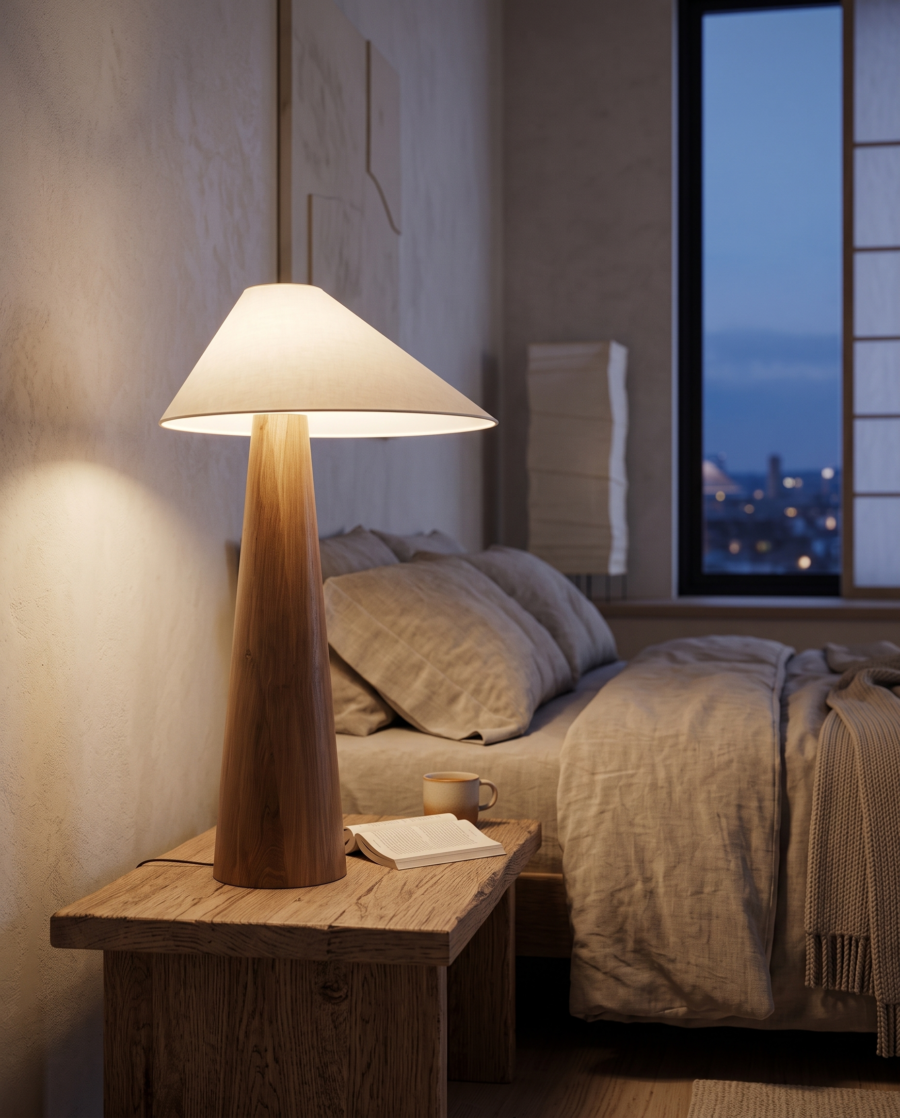 Solid Wood Minimalist Lamp, Table and Floor — evening reading nook, Japandi bedroom, cozy warm ambient glow