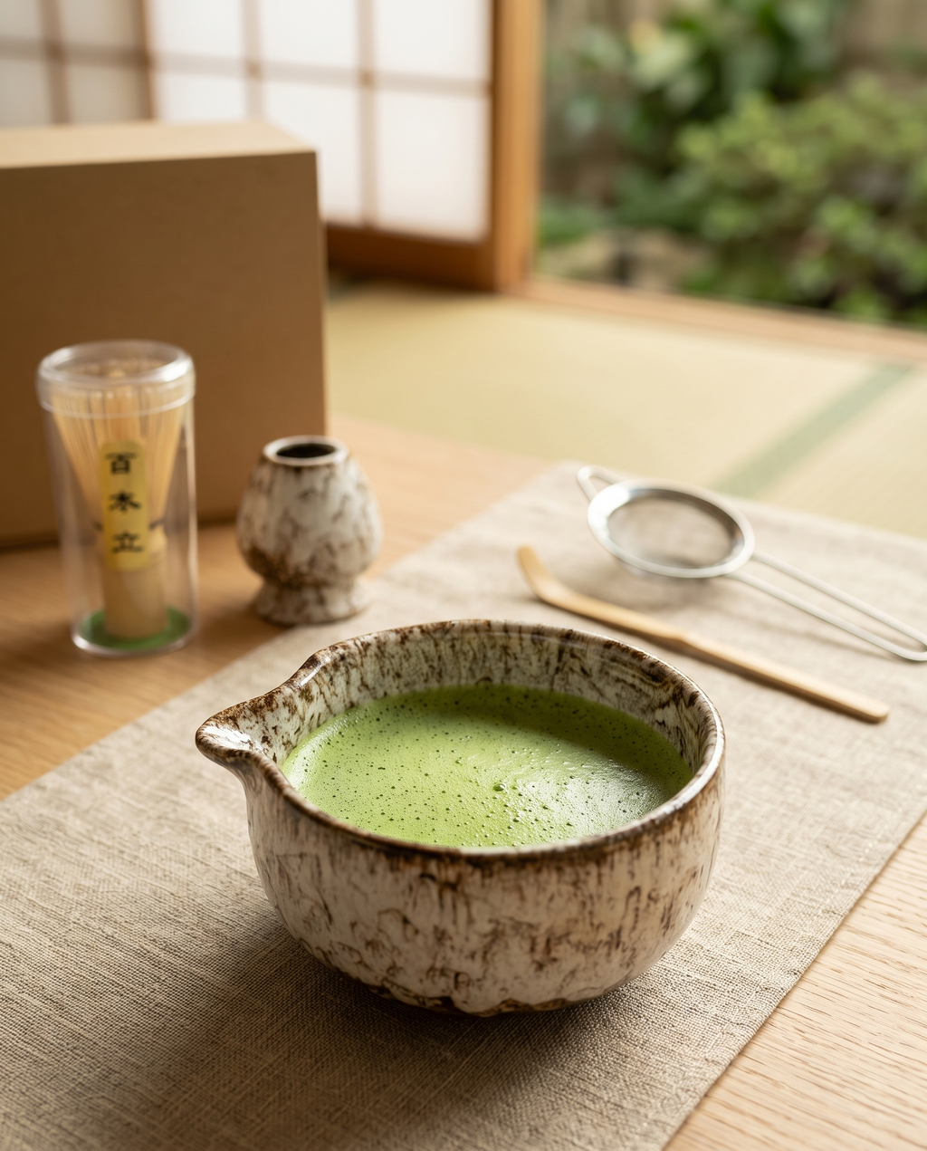 Wave-Textured Porcelain Matcha Tea Set, 6-Piece