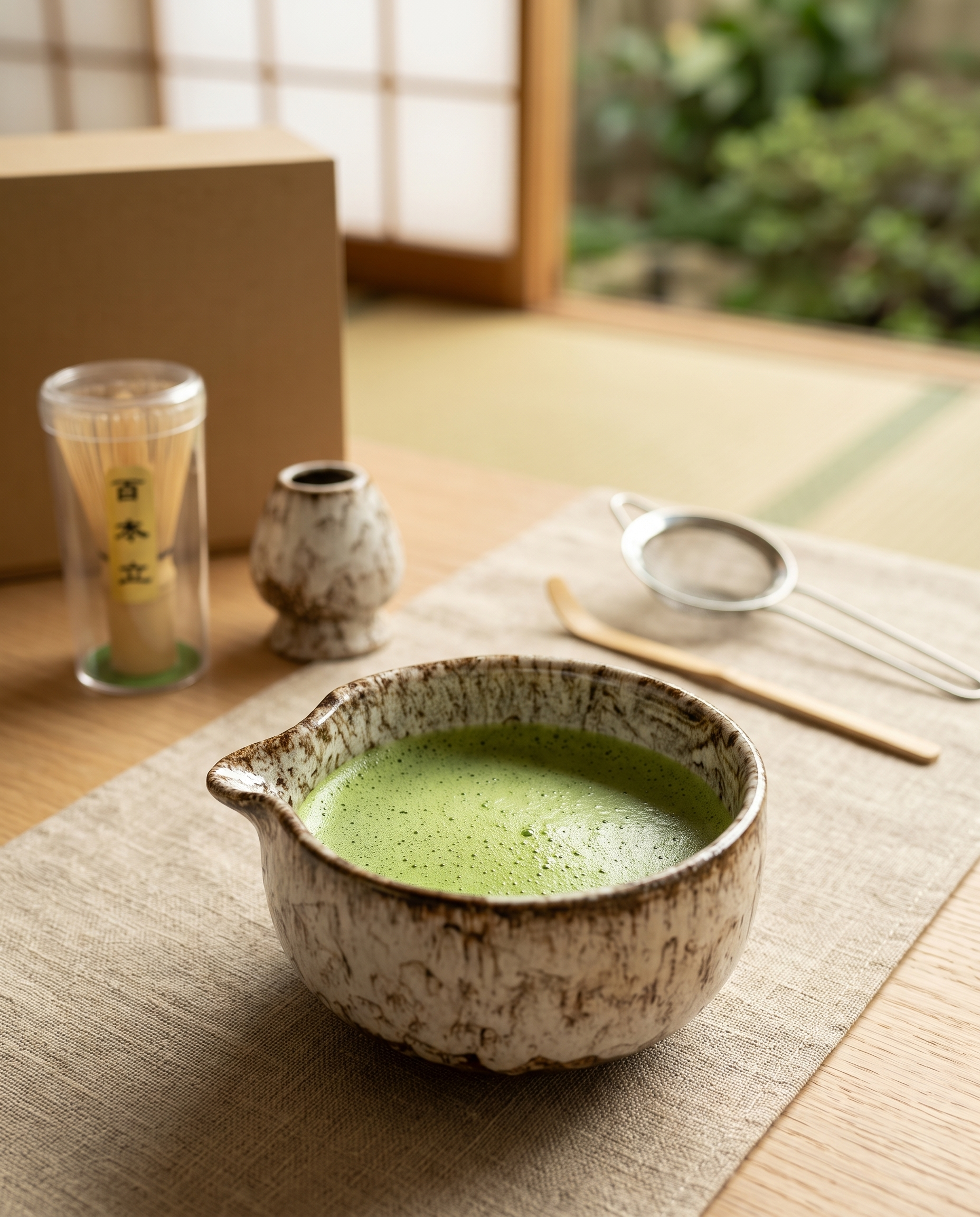 Wave-Textured Porcelain Matcha Tea Set, 6-Piece