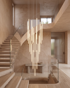 Modern Staircase LED Chandelier, Acrylic Spheres — hero, modern luxury stairwell, cascading warm LED glow