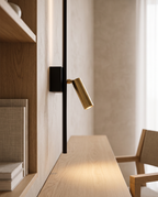 Minimalist Iron LED Wall Light, Nordic — side profile angle, study wall, slim iron form