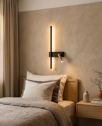 Minimalist Iron LED Wall Light, Nordic — placement and scale view, wall with surrounding decor, light oak