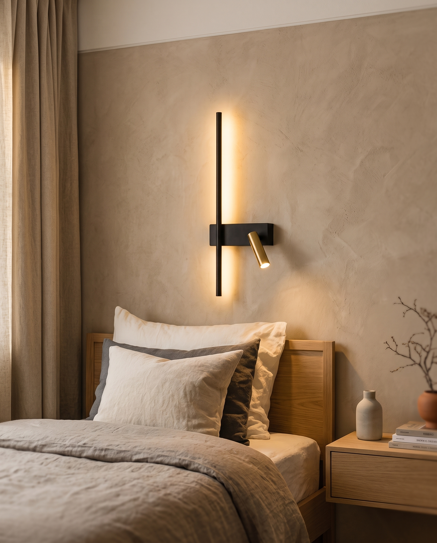 Minimalist Iron LED Wall Light, Nordic — placement and scale view, wall with surrounding decor, light oak