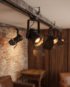 Vintage Spotlight Ceiling Light, Adjustable Iron — alt angle with tilted spotlight heads