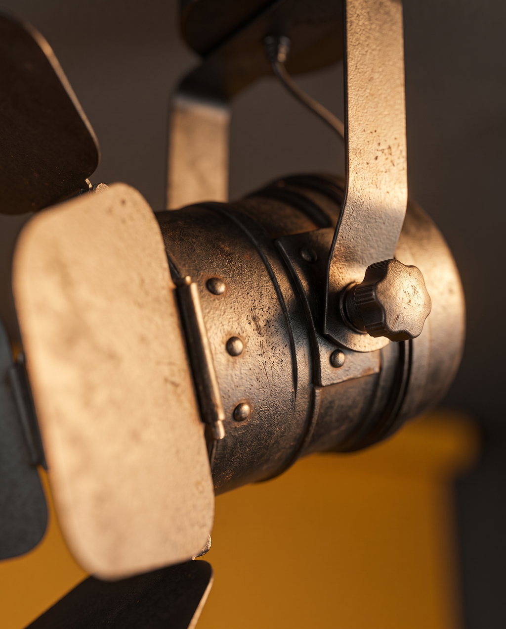 Vintage Spotlight Ceiling Light, Adjustable Iron — macro detail of the iron finish and hardware