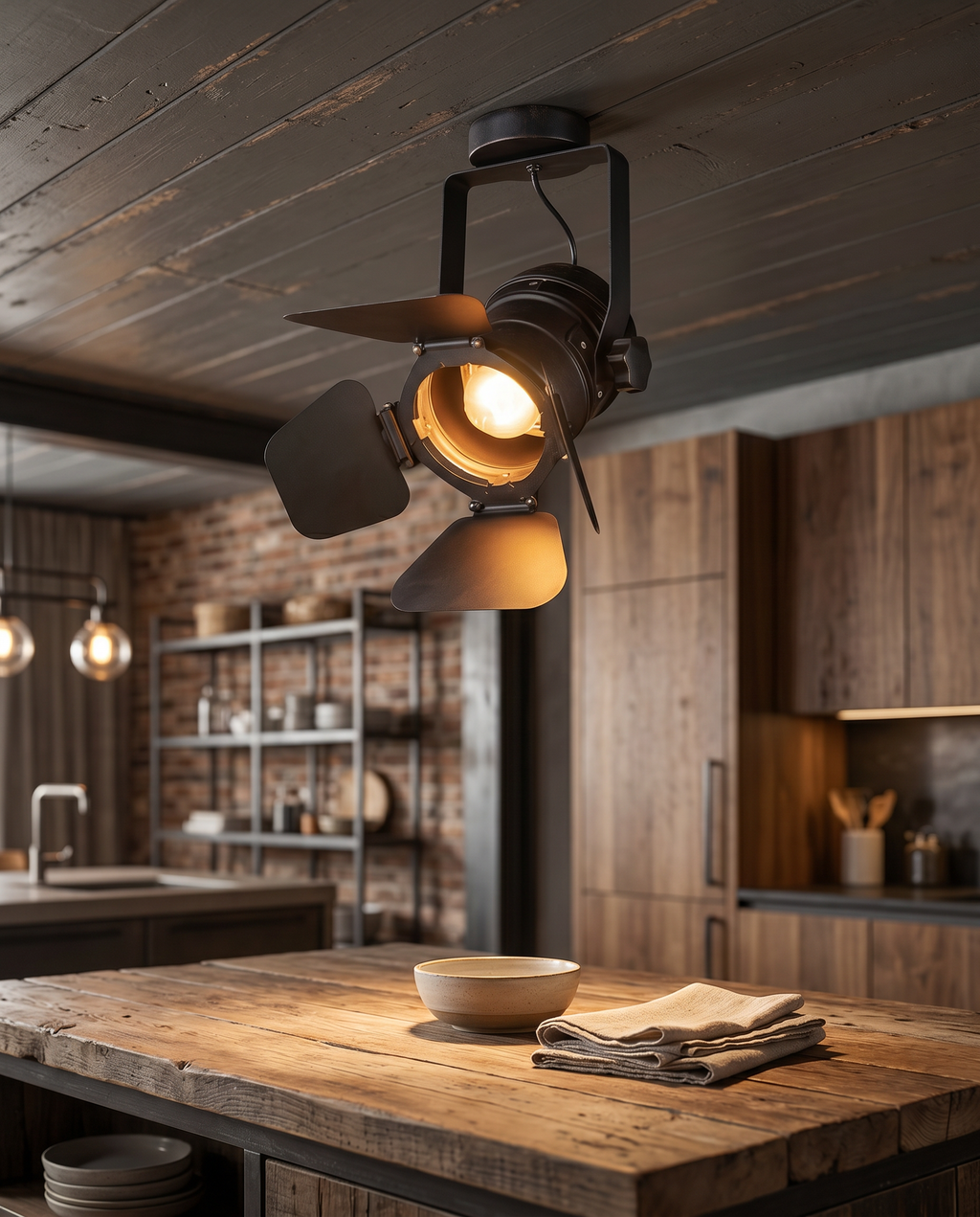 Vintage Spotlight Ceiling Light, Adjustable Iron — hero over a kitchen island