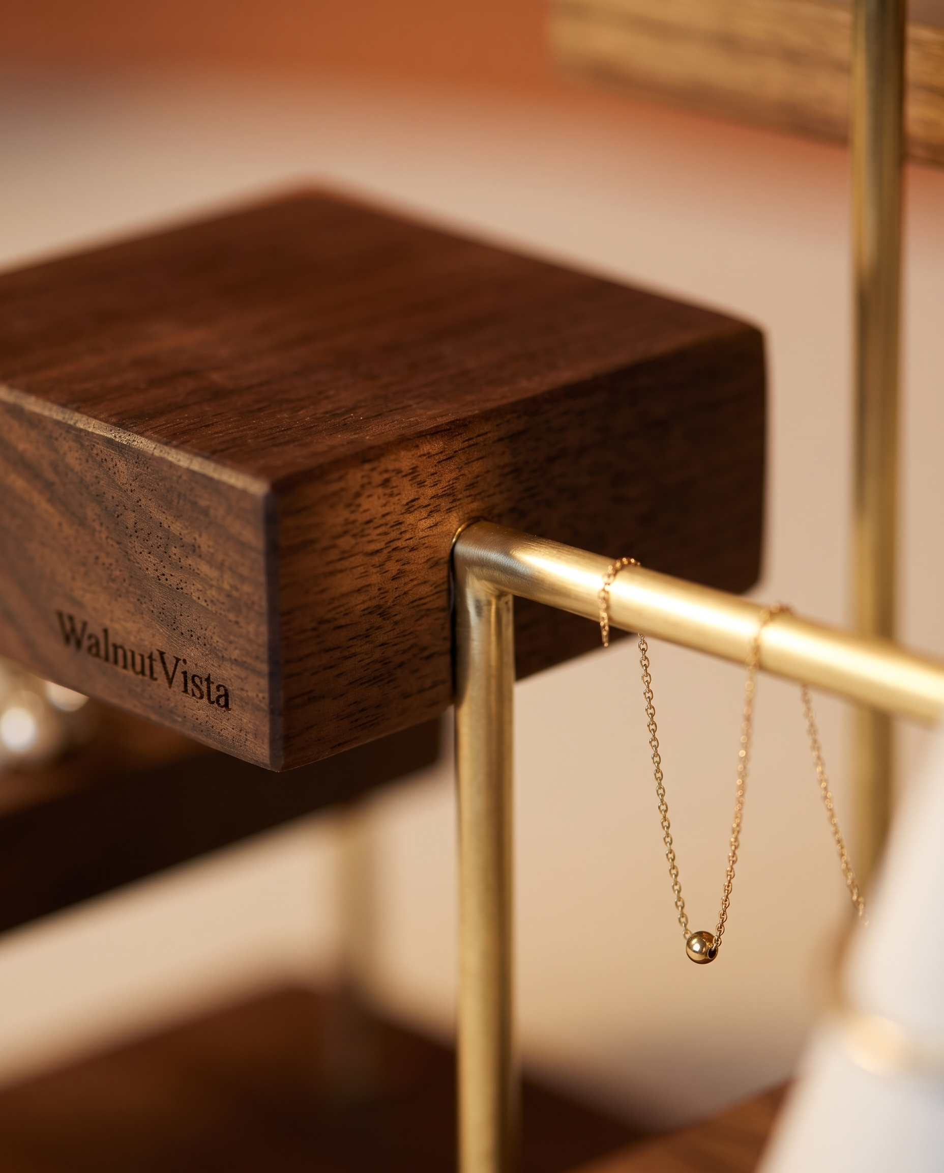 Walnut and Brass Jewelry Display Stand