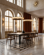 Marble Halo LED Pendant Light — placement and scale, wide view in spacious Art Deco dining room