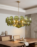 Green Glass Disc Chandelier, LED