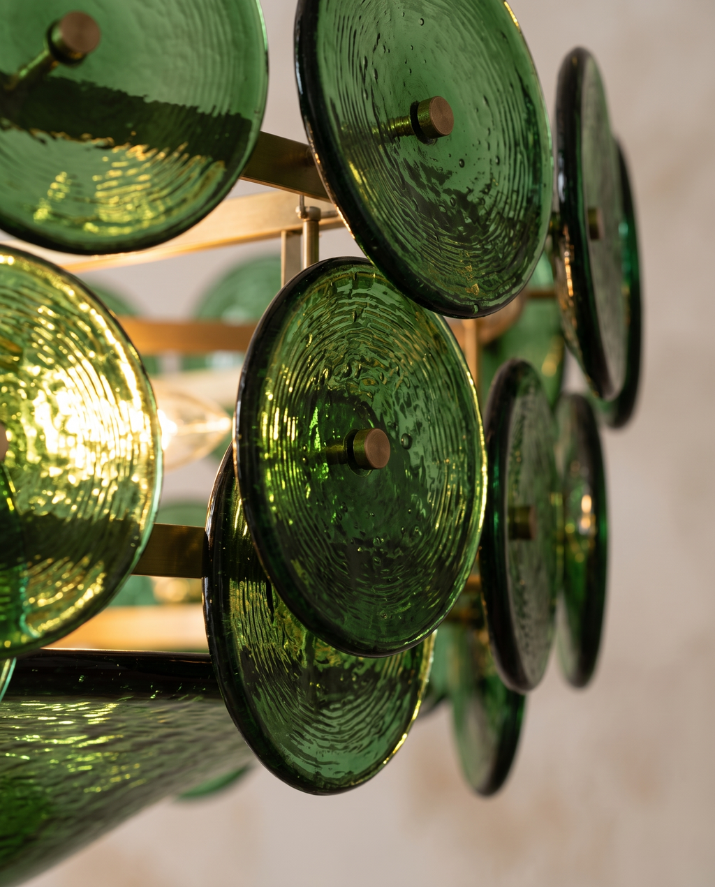 Green Glass Disc Chandelier, LED