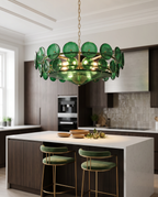 Green Glass Disc Chandelier, LED