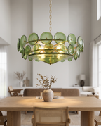 Green Glass Disc Chandelier, LED