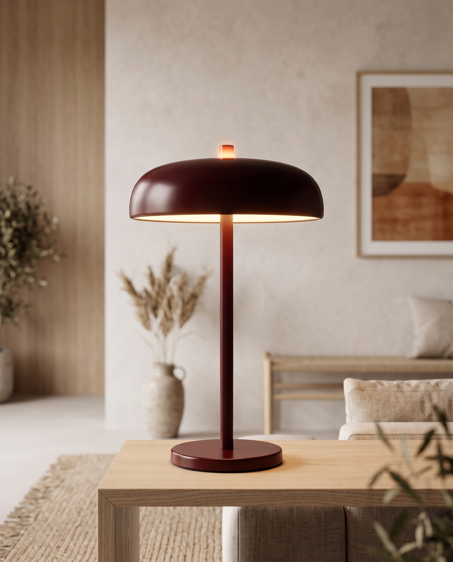 Cordless Iron Touch Table Lamp, Dimmable LED — Wine Red