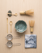 Petal-Glazed Matcha Ceremony Set, 8-Piece Gift Box — all pieces laid out showing everything included, in a Japanese tea room