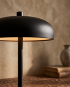 Cordless Iron Touch Table Lamp, Dimmable LED — detail macro, warm glow