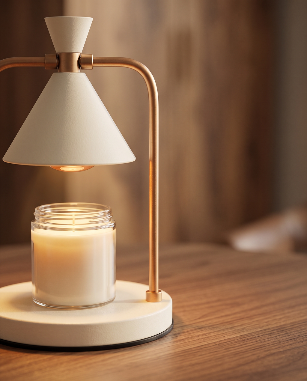 Dimmable Candle Warmer Lamp, Retro Metal — macro detail of the metal finish and warmer
