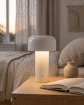 Rechargeable Cap Touch Table Lamp, Metal — White, Japandi bedroom nightstand