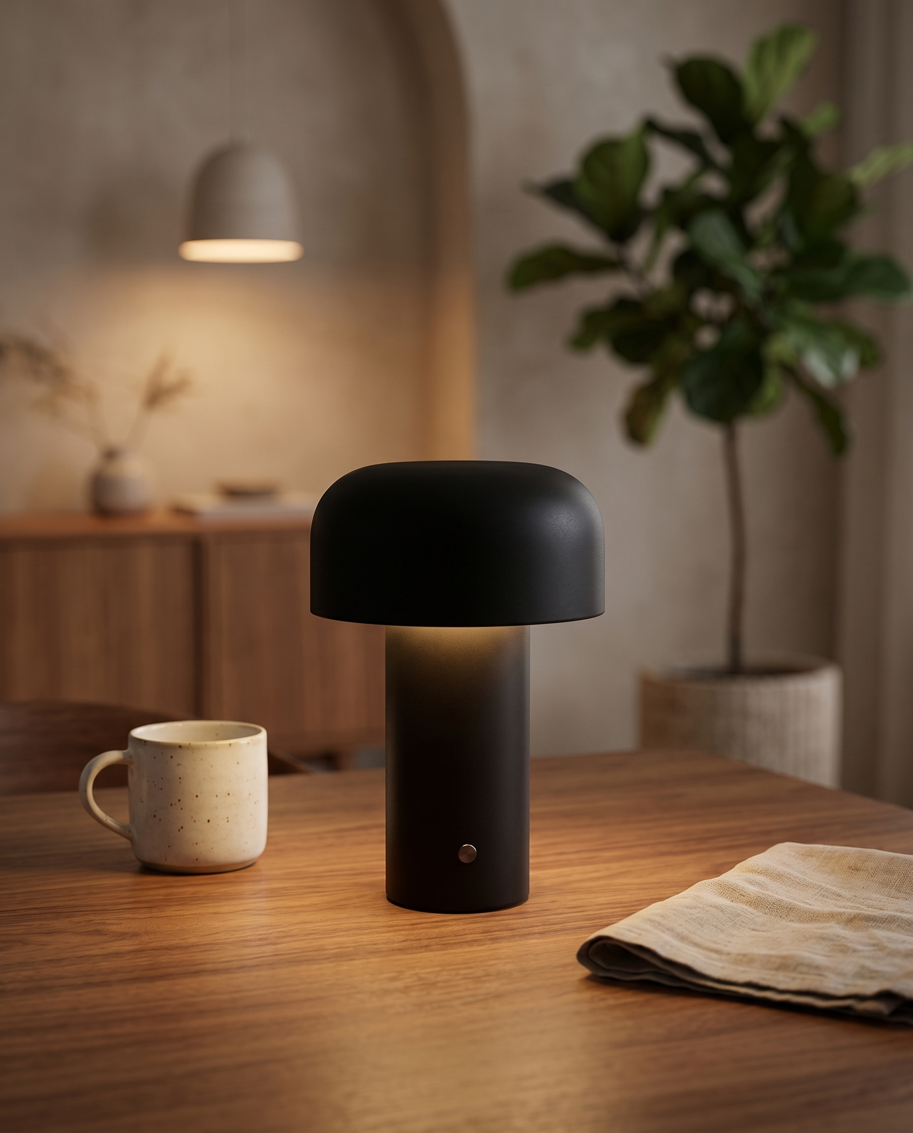 Rechargeable Cap Touch Table Lamp, Metal — Black, Japandi dining table evening