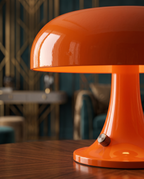 Retro Mushroom Table Lamp, Rechargeable LED — detail macro of shade and base, soft warm side light interior