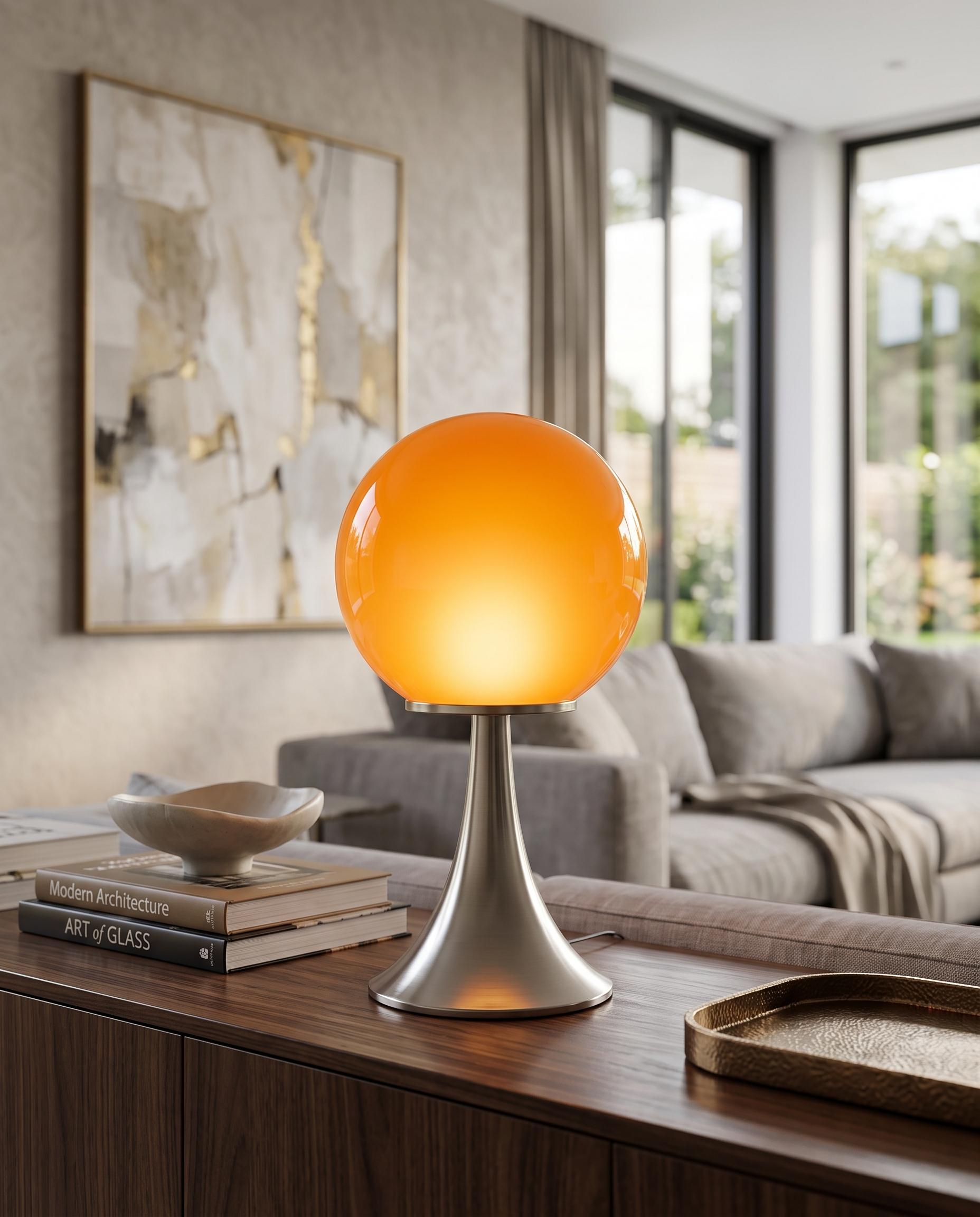 Glass Globe Touch Table Lamp, Dimmable LED — Orange, modern luxury living room console table