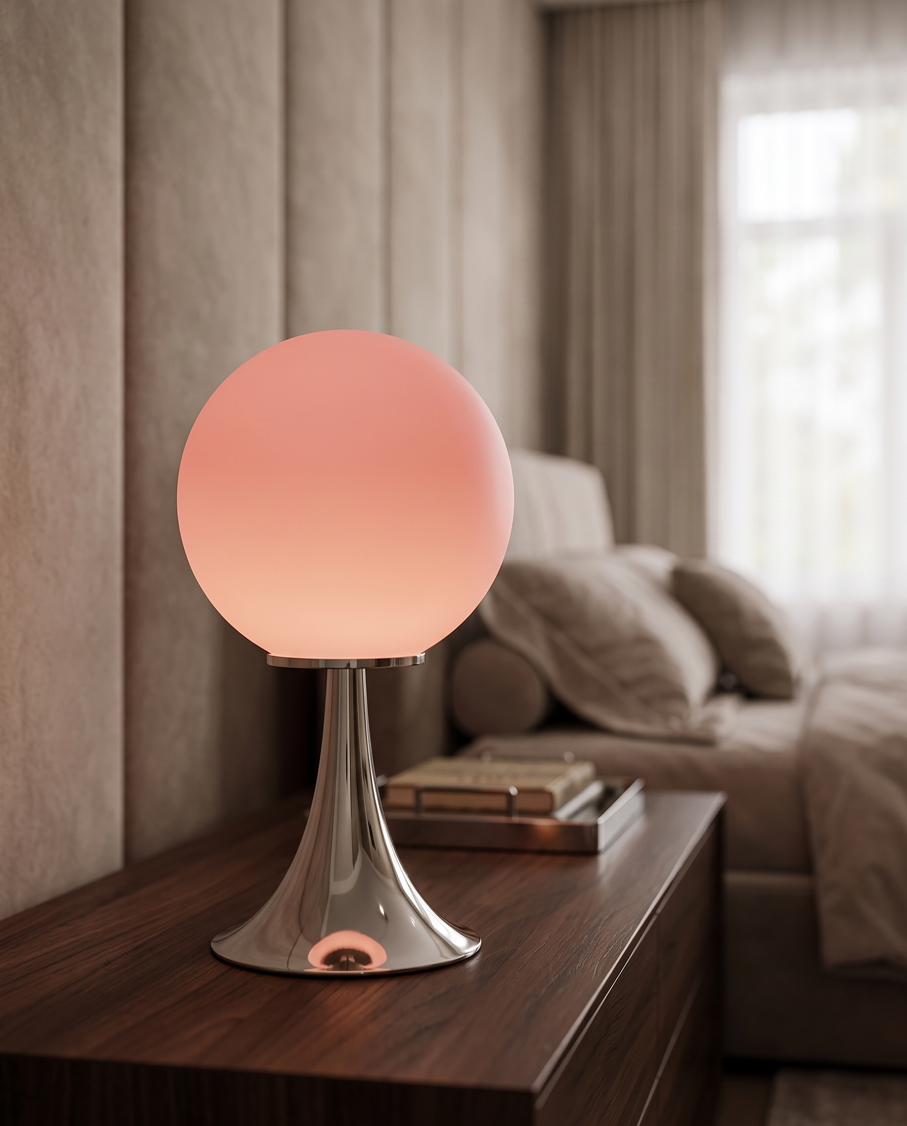 Glass Globe Touch Table Lamp, Dimmable LED — Pink, modern luxury bedroom side table