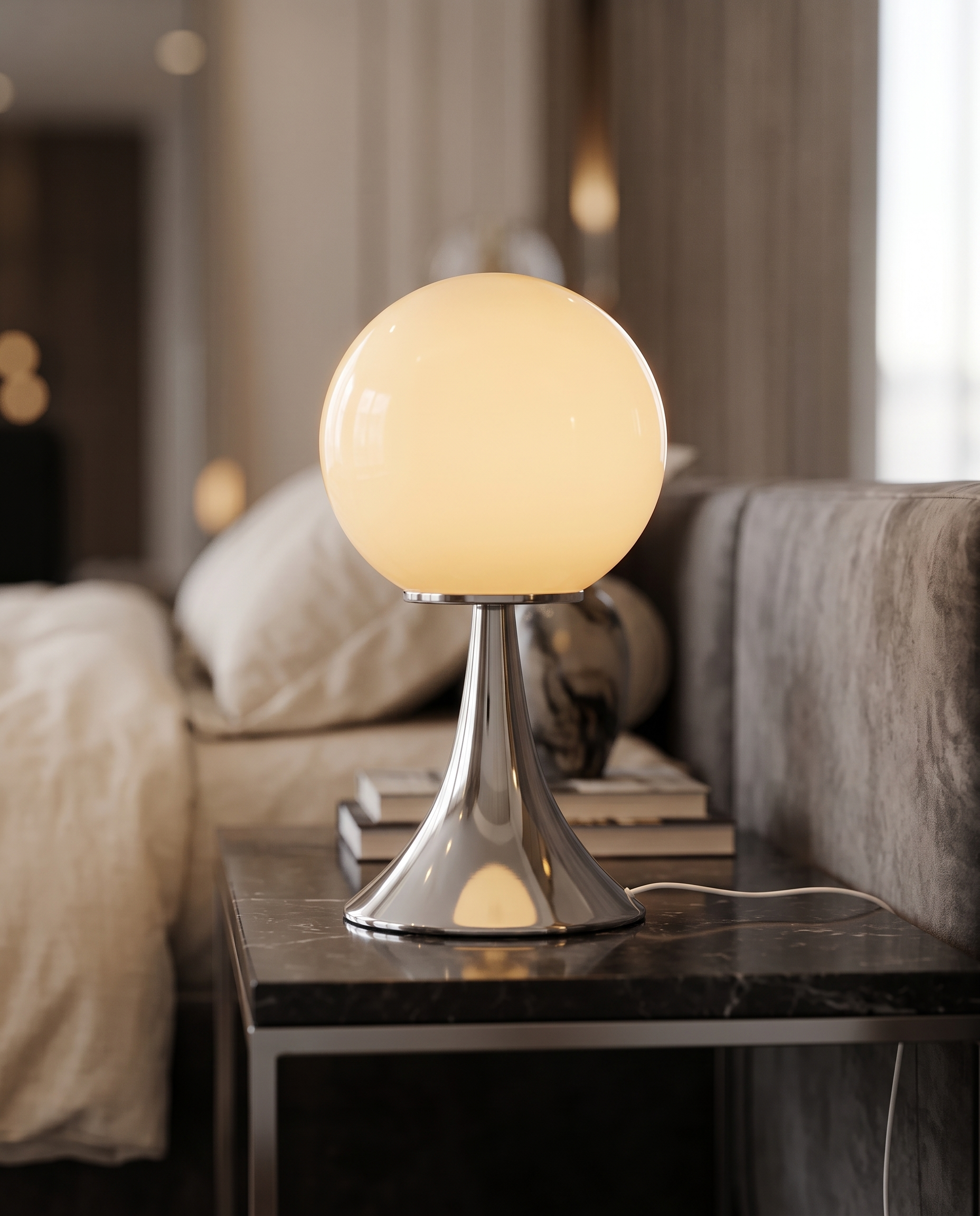 Glass Globe Touch Table Lamp, Dimmable LED — Cream, modern luxury bedroom side table