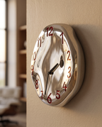 Chrome Ceramic Wall Clock, Silent Quartz — Red dial and chrome finish macro detail