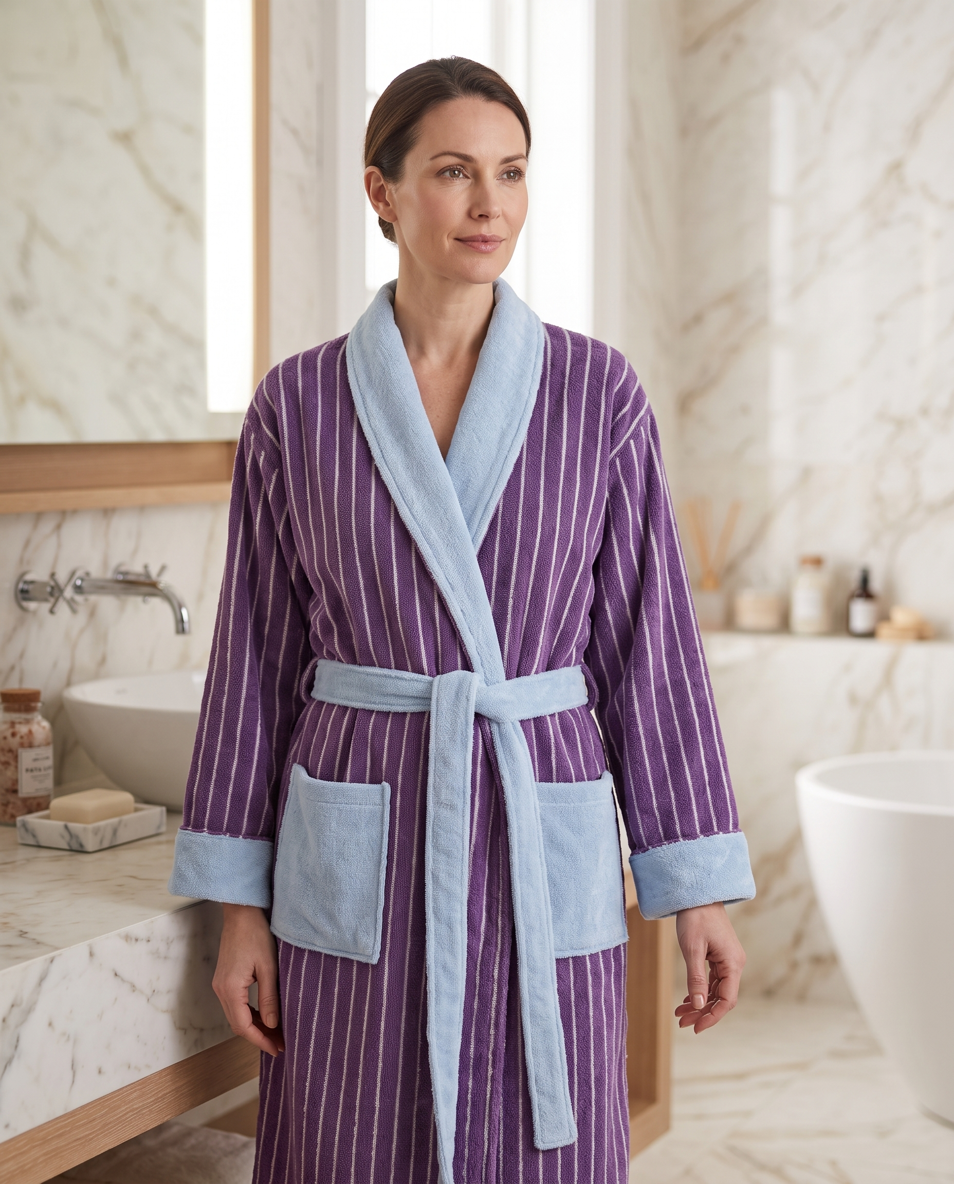 Multicolor Striped Organic Cotton Bathrobe — Purple & Blue
