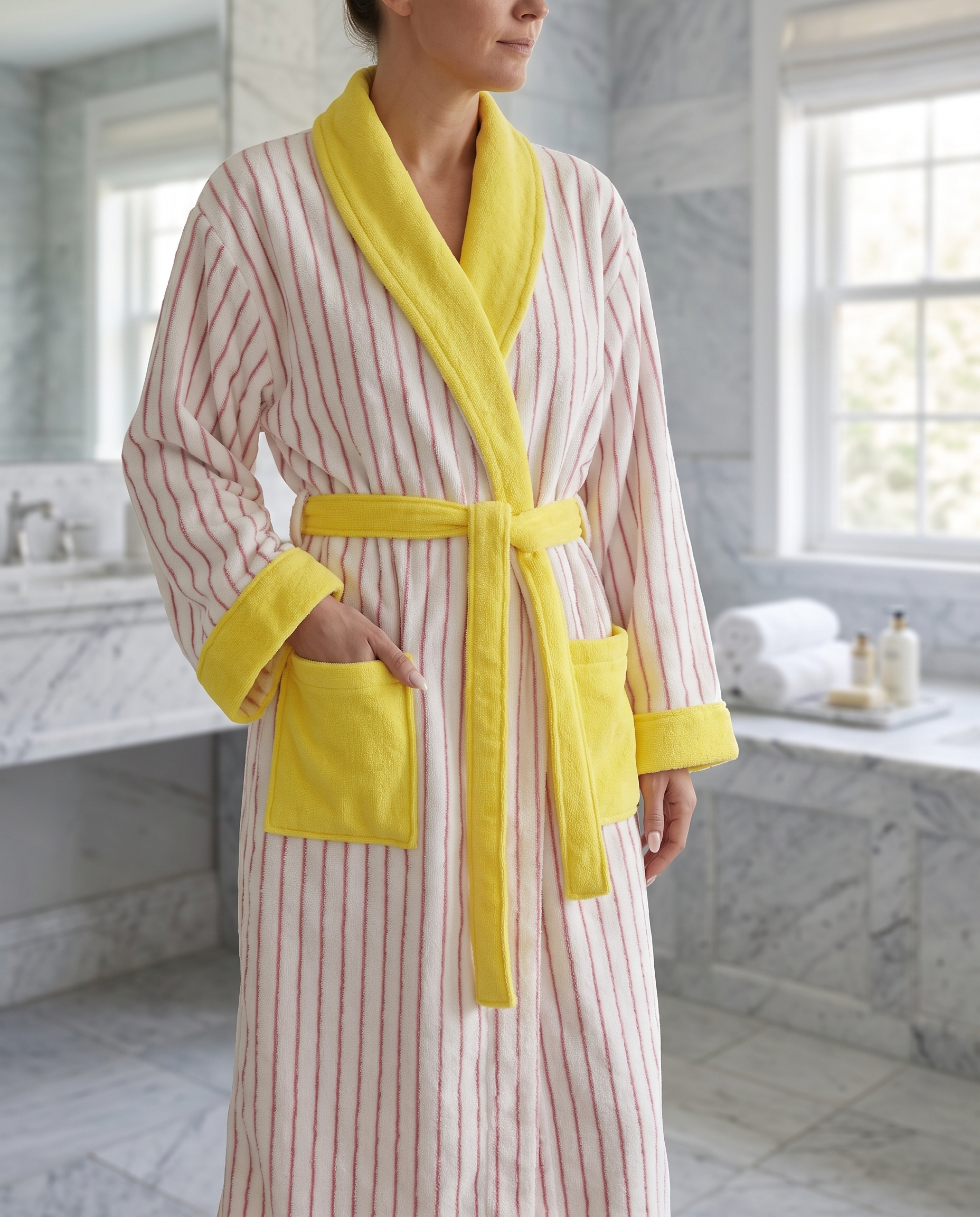 Multicolor Striped Organic Cotton Bathrobe — Pink & Yellow