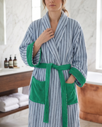 Multicolor Striped Organic Cotton Bathrobe — Blue & Green
