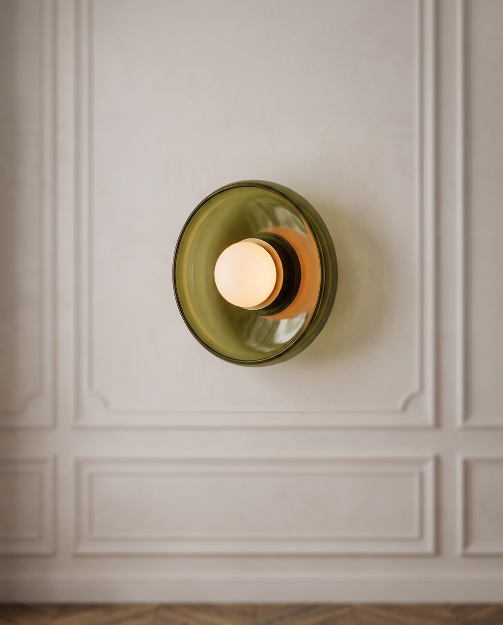 Stained Glass Wall Sconce, Iron and LED — Olive Green shade