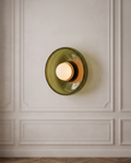 Stained Glass Wall Sconce, Iron and LED — Olive Green shade