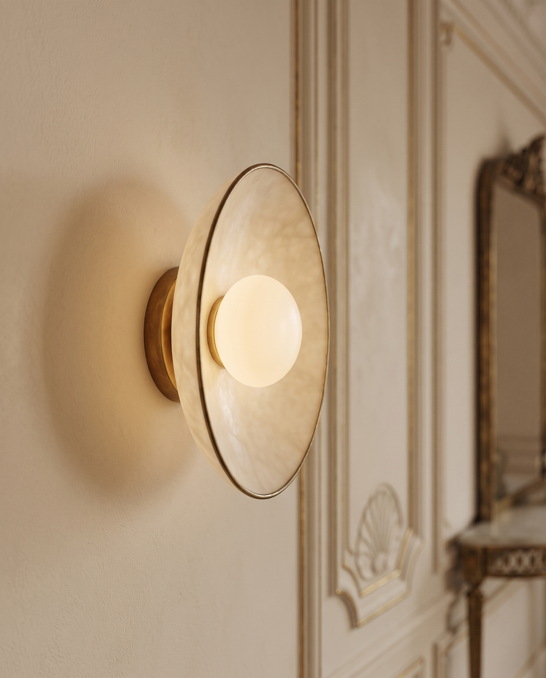 Stained Glass Wall Sconce, Iron and LED — White shade