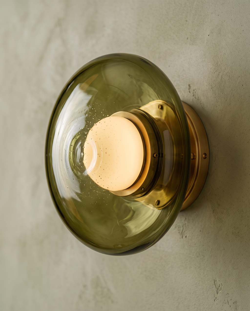 Stained Glass Wall Sconce, Iron and LED — detail macro, warm glow