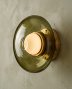 Stained Glass Wall Sconce, Iron and LED — detail macro, warm glow