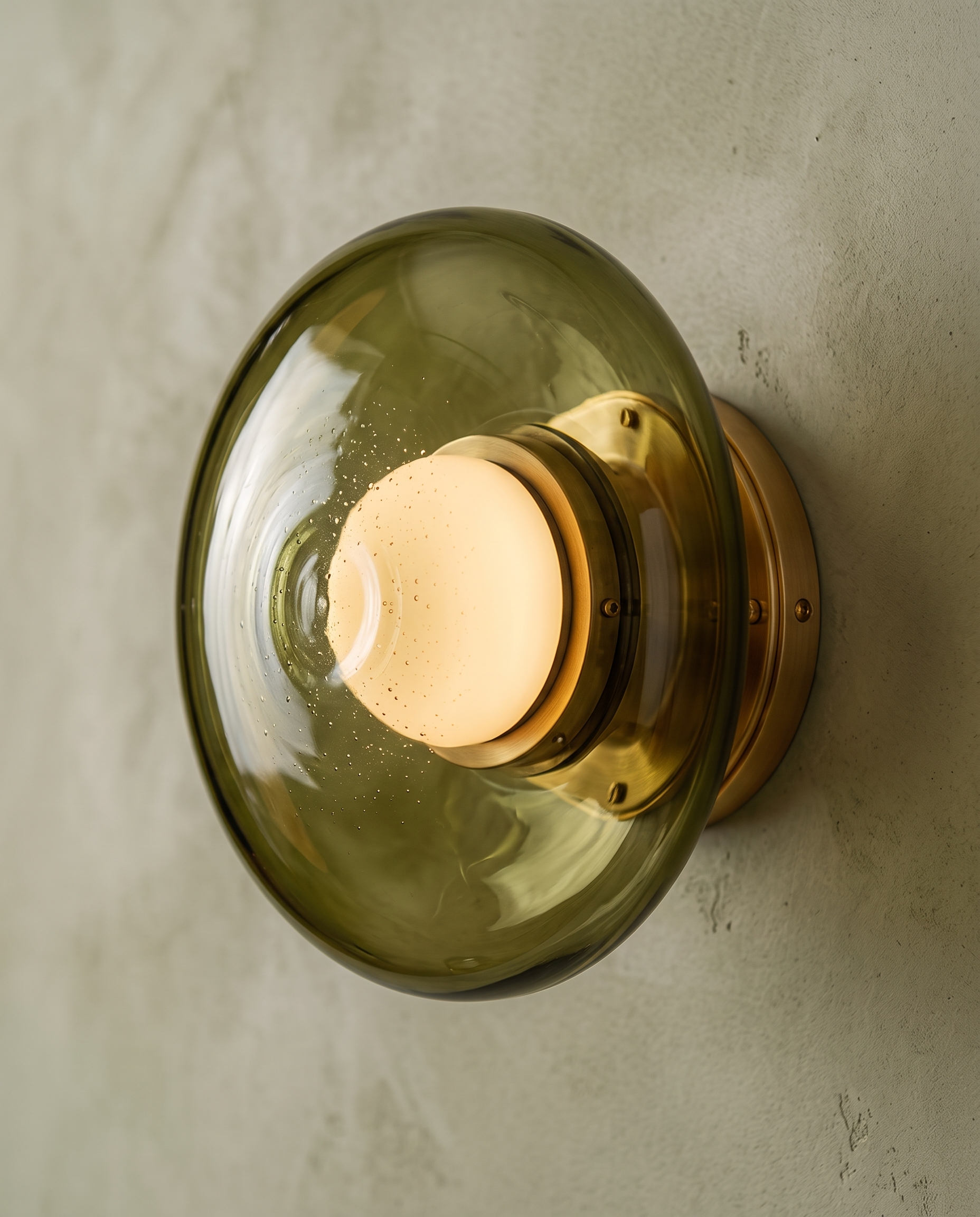 Stained Glass Wall Sconce, Iron and LED — detail macro, warm glow