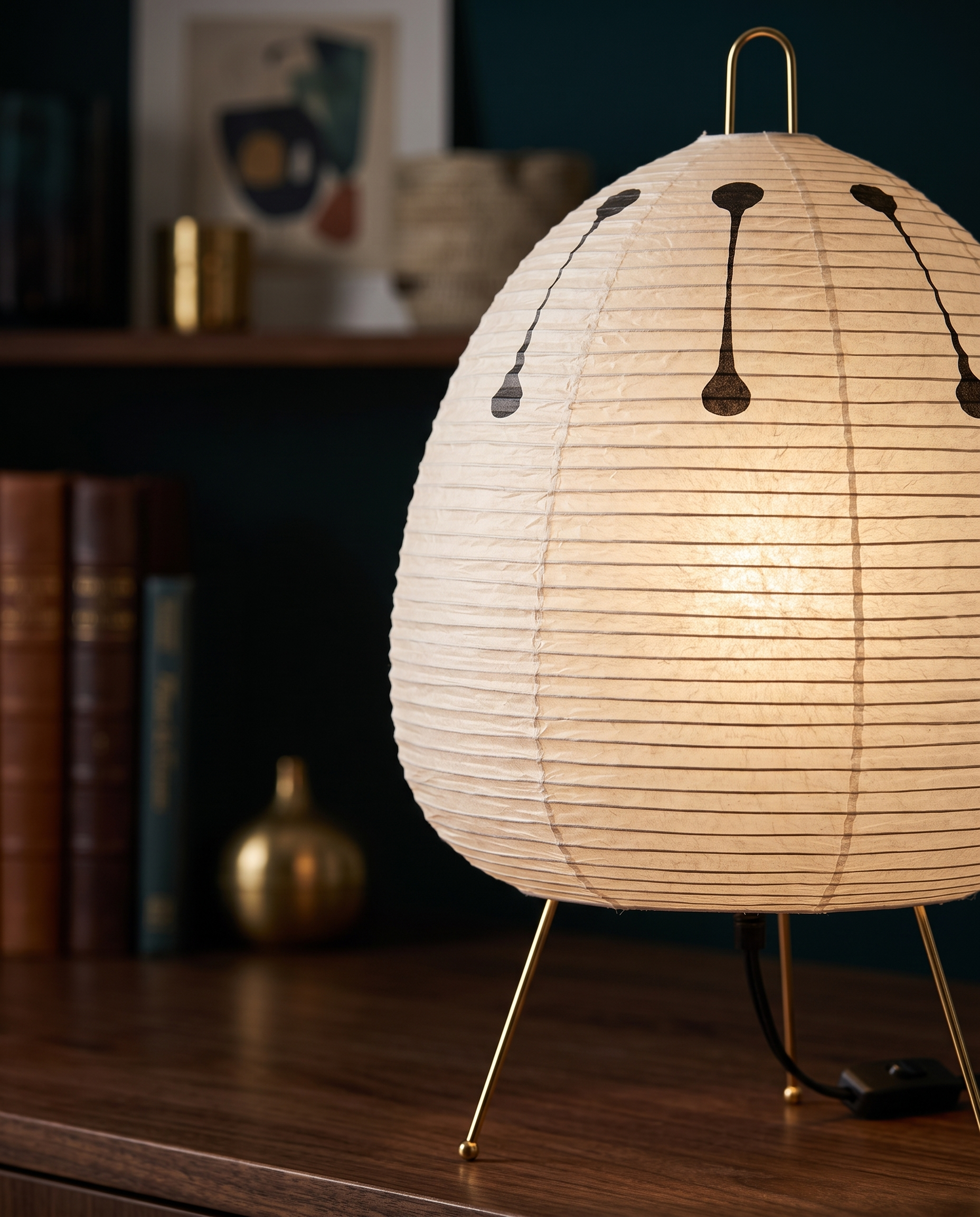 Rice Paper Shade LED Table Lamp, Minimalist — macro detail of the fibrous translucent rice paper texture, warm raking side light