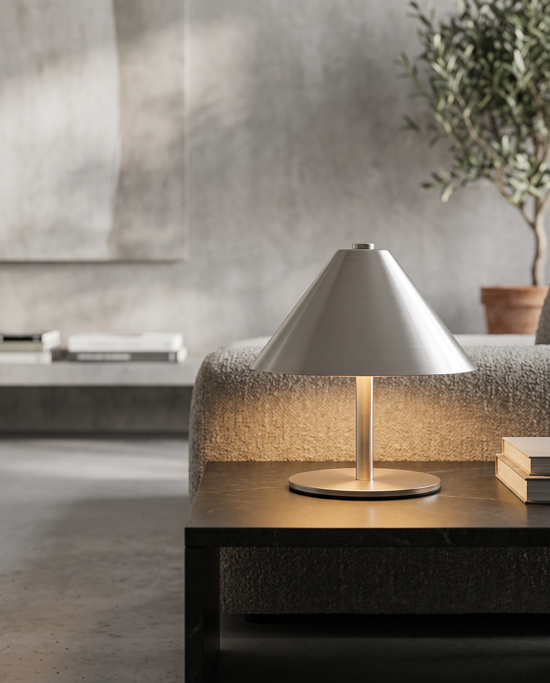 Cordless Touch LED Lamp, Gold and Silver Metal — Silver hero, modern minimal living room side table