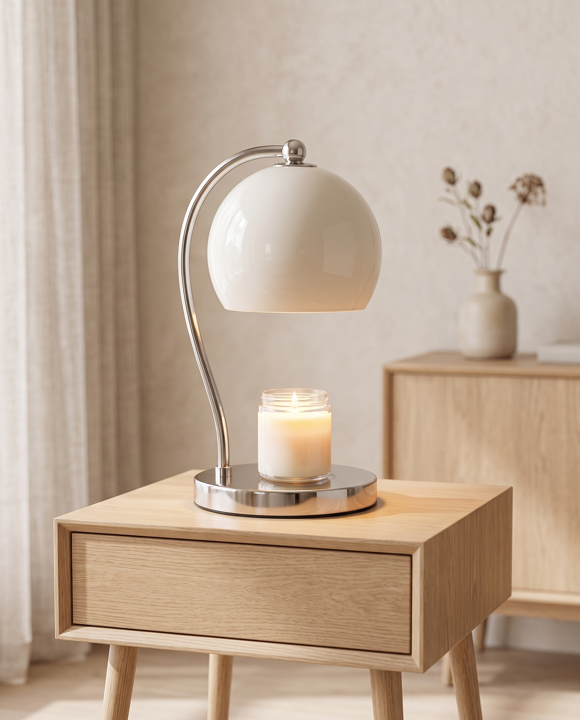 Stainless Steel Candle Warmer Lamp, Timer — White