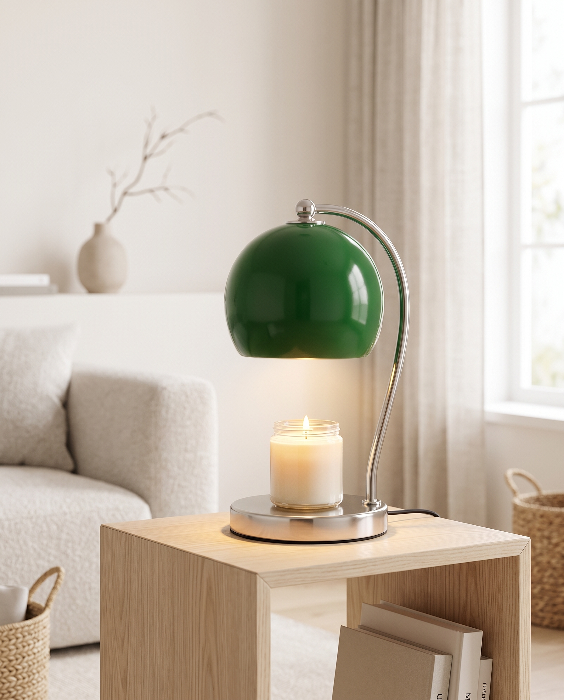 Stainless Steel Candle Warmer Lamp, Timer — Green