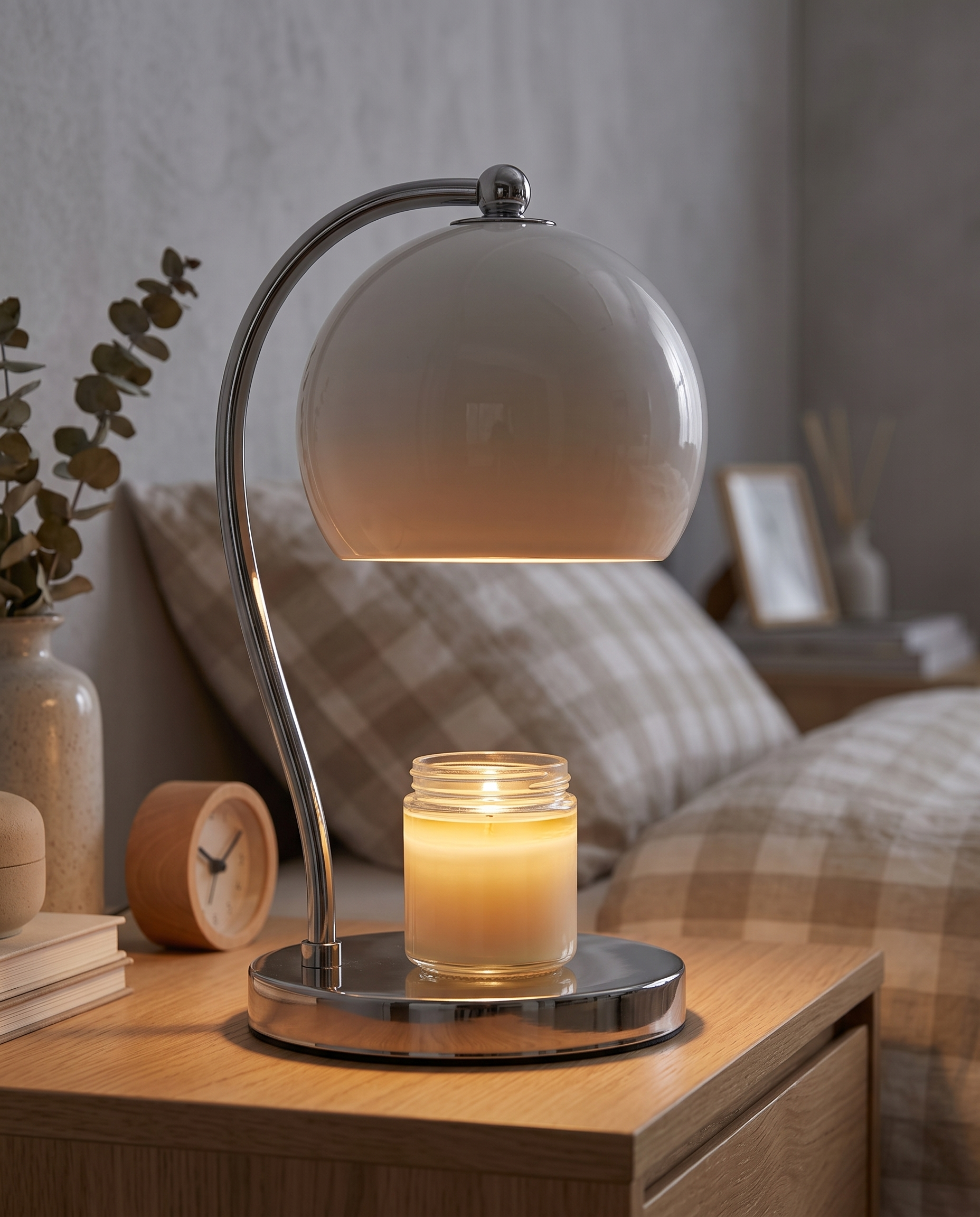 Stainless Steel Candle Warmer Lamp, Timer — White