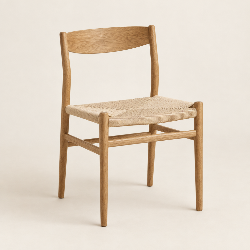 Oak dining chair in Natural Oak with woven paper cord seat