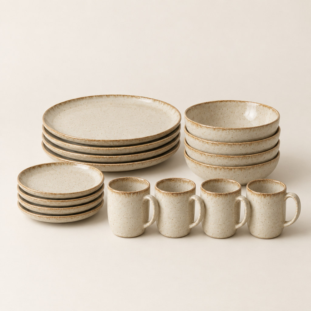 Stoneware dinnerware set in Cream, 16 pieces