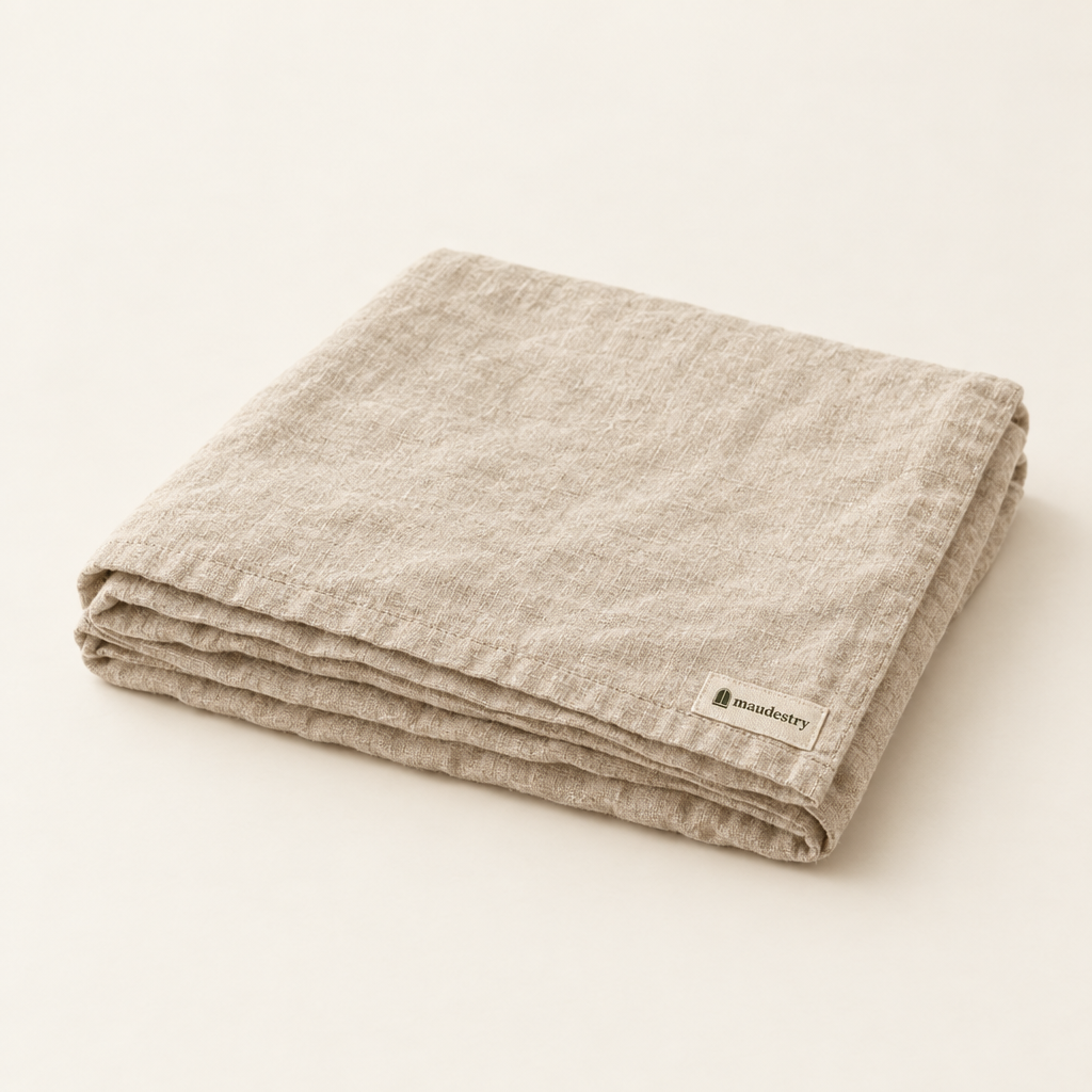 Washed linen tablecloth in Natural, folded