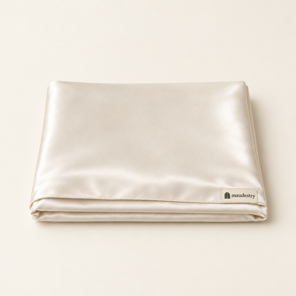 Mulberry silk pillowcase in Ivory, folded