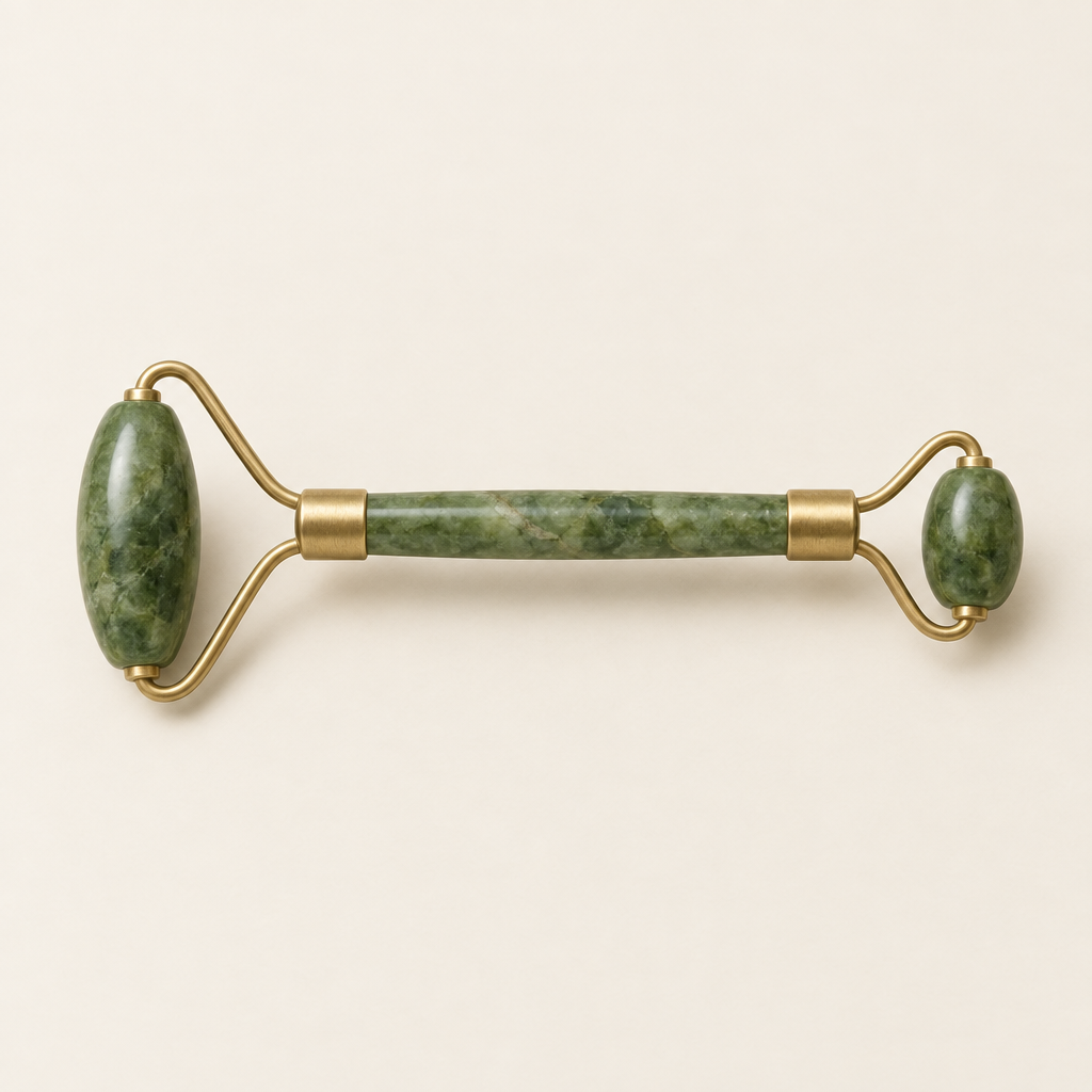 Jade facial roller with brass handle