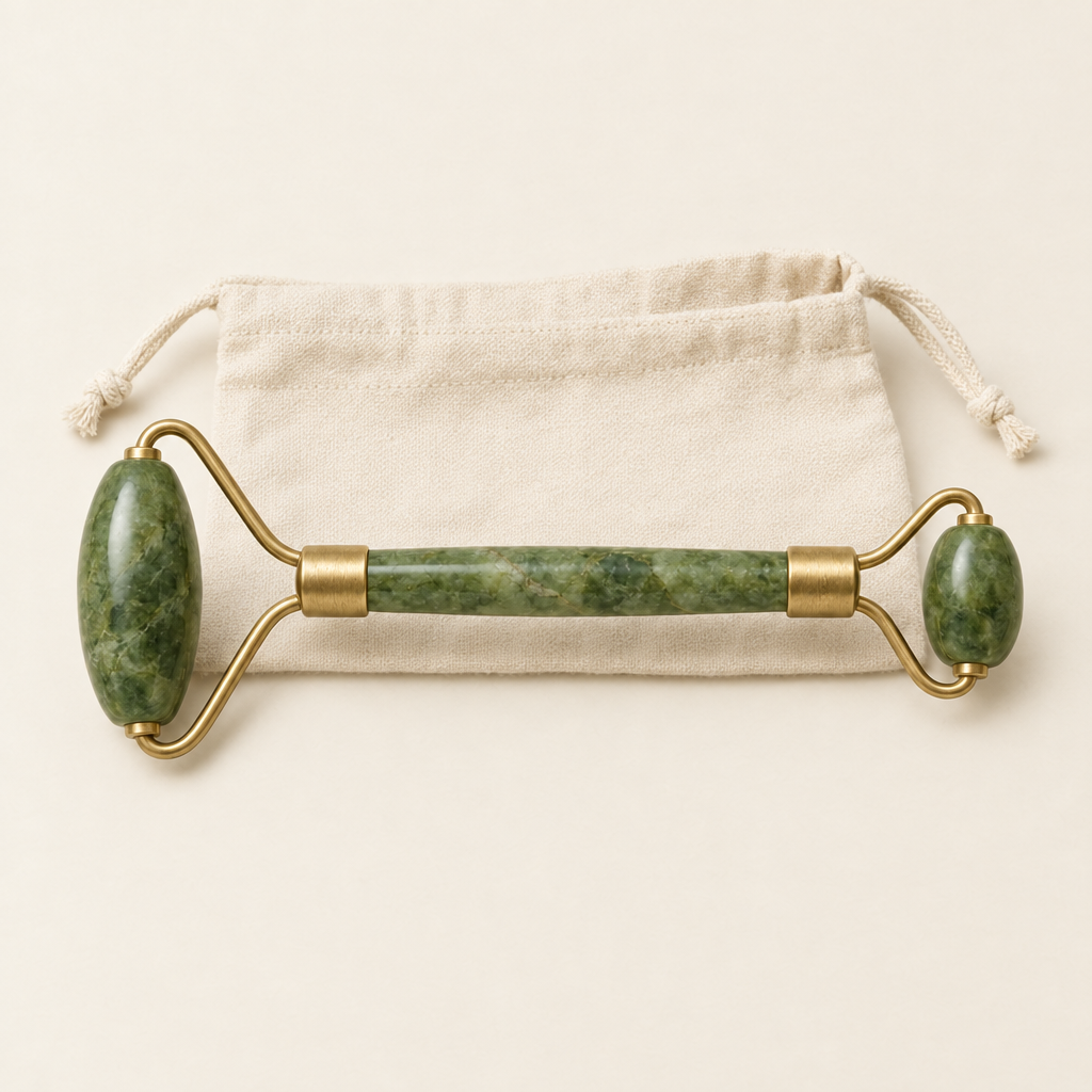 Jade roller with the cotton travel pouch included